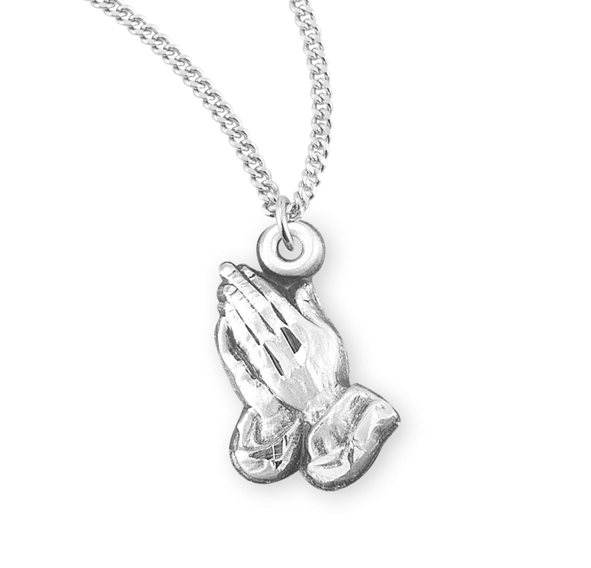 Praying Hands Sterling Silver Medal Pendant with Chain | .925 Silver