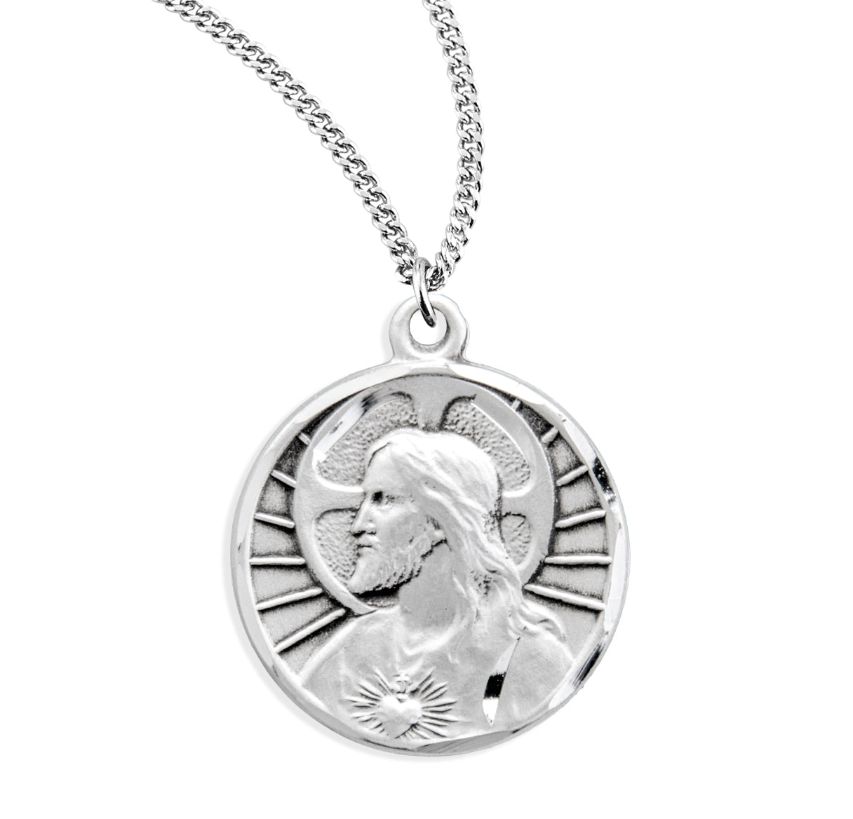 Sacred Heart of Jesus Sterling Silver Scapular Double Sided Medal Pendant with Chain | .925 Silver