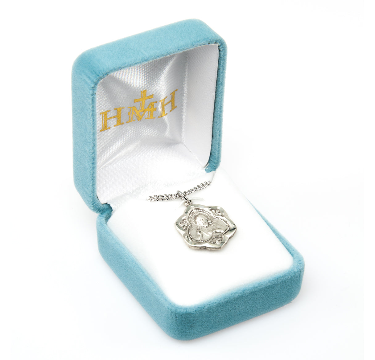 Sacred Heart of Jesus Sterling Silver Scapular Double Sided Medal Pendant with Chain | .925 Silver