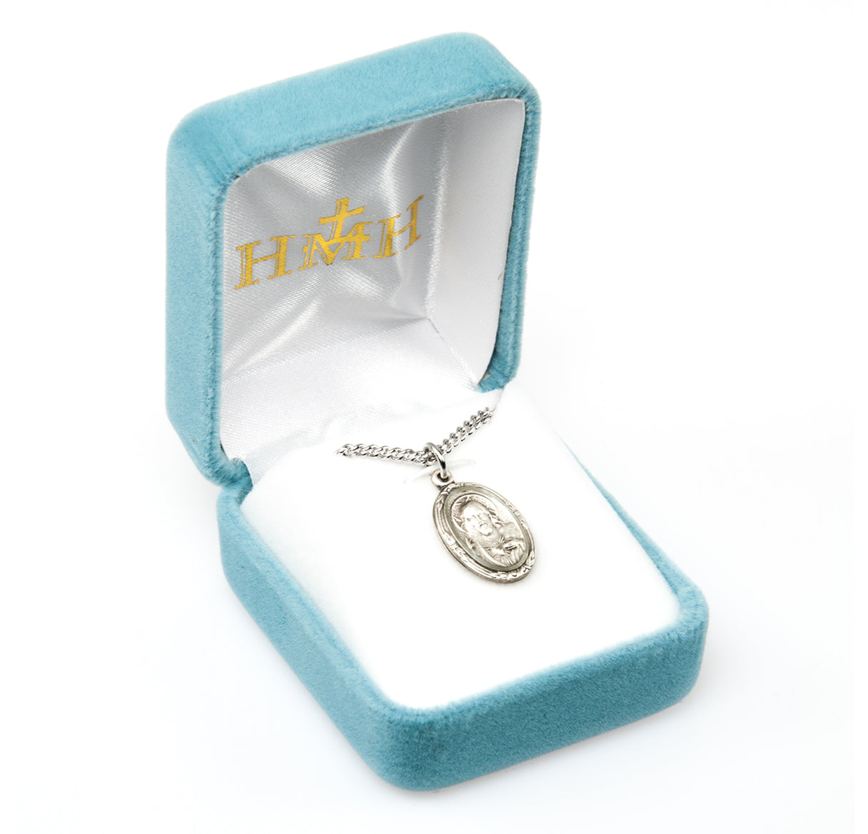 Sacred Heart of Jesus Sterling Silver Scapular Double Sided Medal Pendant with Chain | .925 Silver
