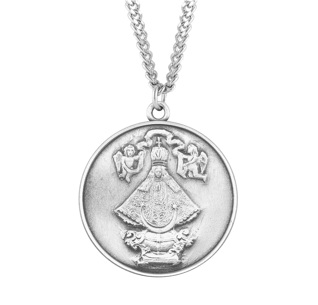 Saint Juan Round Sterling Silver Medal Pendant with Chain | .925 Silver