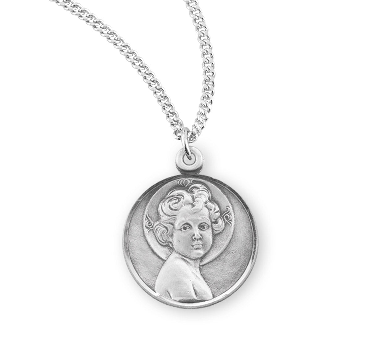 Sterling Silver "Light of the World" Round Infant Jesus Medal Pendant with Chain | .925 Silver