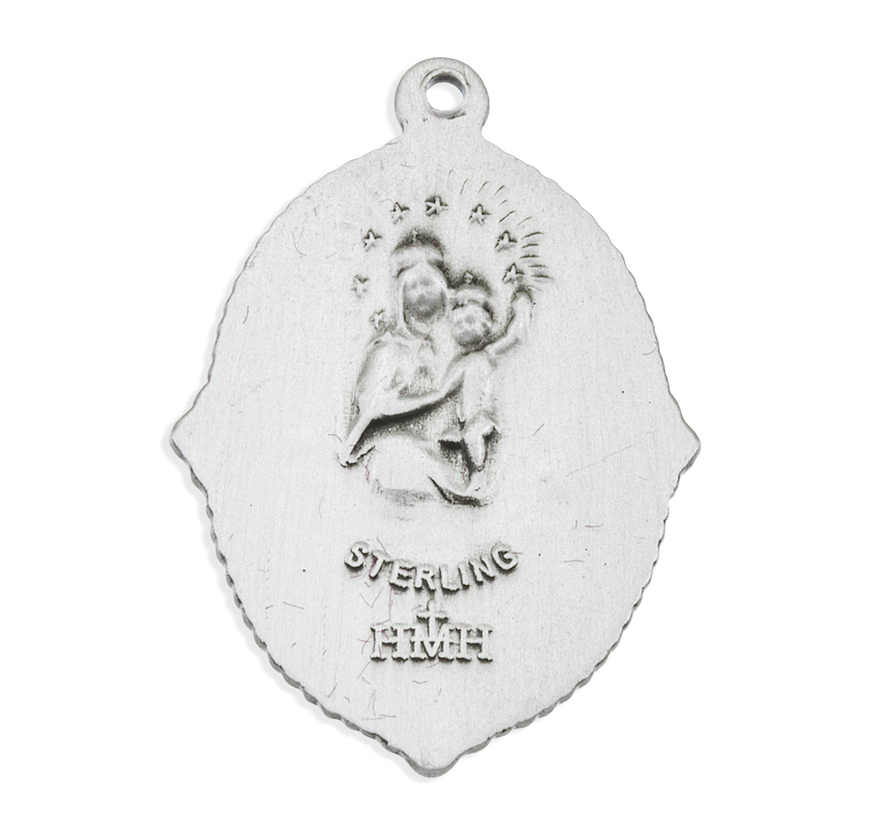 Sterling Silver Scapular Sacred Heart of Jesus Double Sided Medal Pendant with Chain | .925 Silver