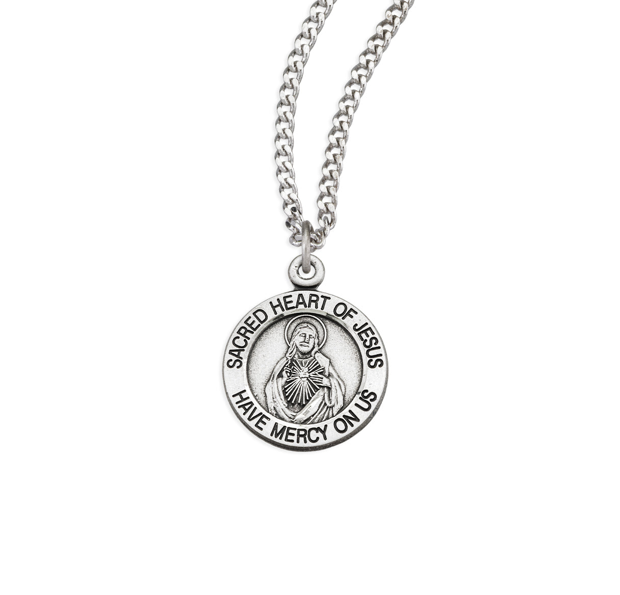 Sterling Silver Scapular Sacred Heart of Jesus Double Sided Medal Pendant with Chain | .925 Silver