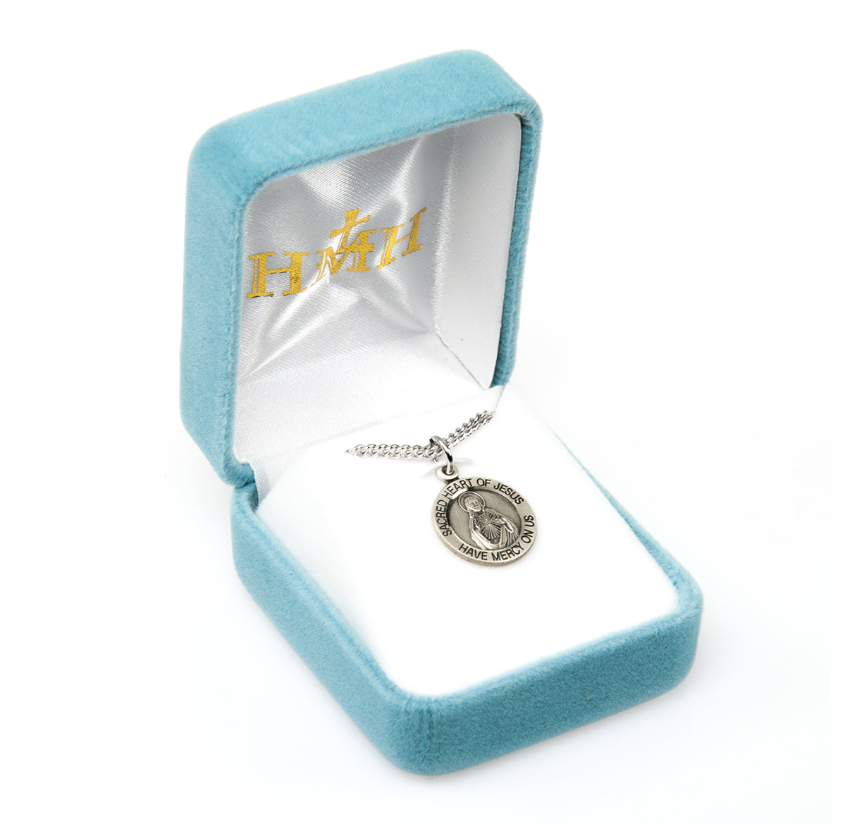 Sterling Silver Scapular Sacred Heart of Jesus Double Sided Medal Pendant with Chain | .925 Silver