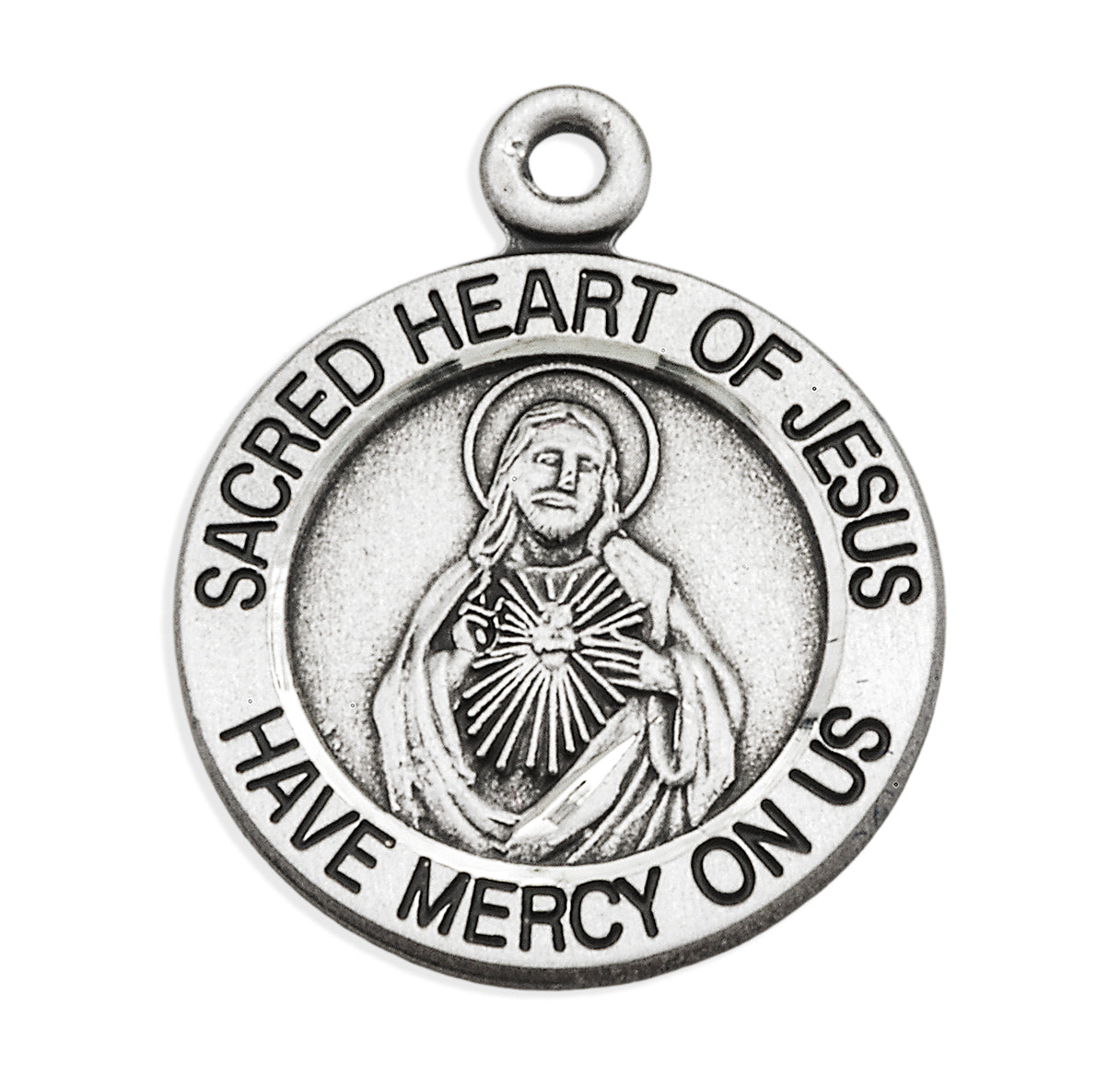 Sterling Silver Scapular Sacred Heart of Jesus Double Sided Medal Pendant with Chain | .925 Silver