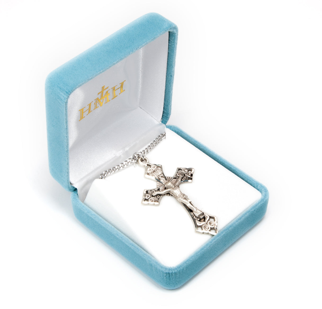 Swirl detailed Sterling Silver Crucifix Necklace | .925 Silver