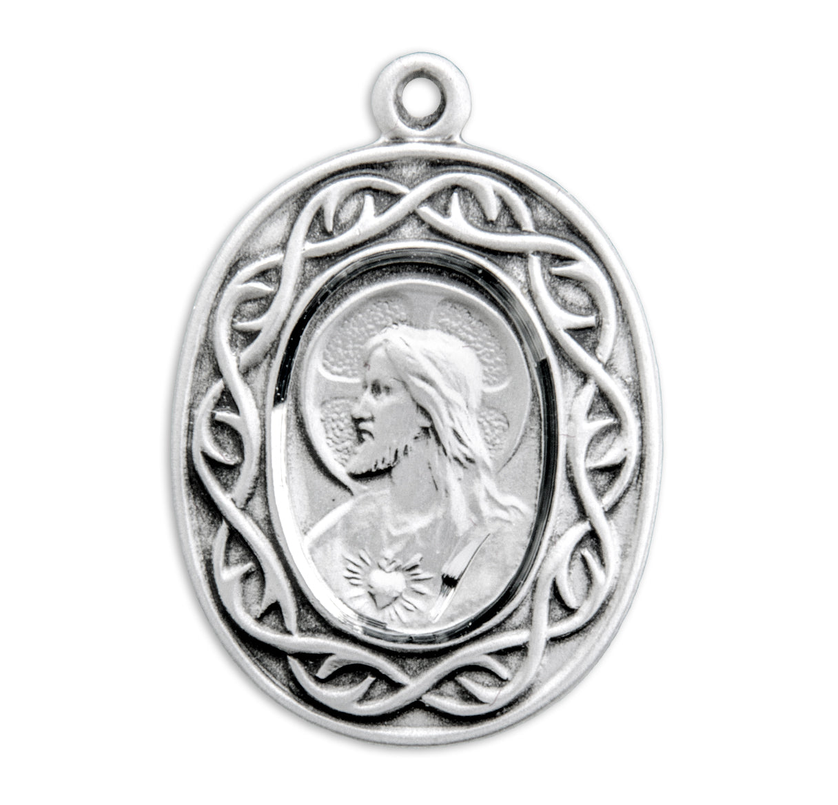 "Crown of Thorns" Sterling Silver Scapular Double Sided Medal Pendant with Chain | .925 Silver