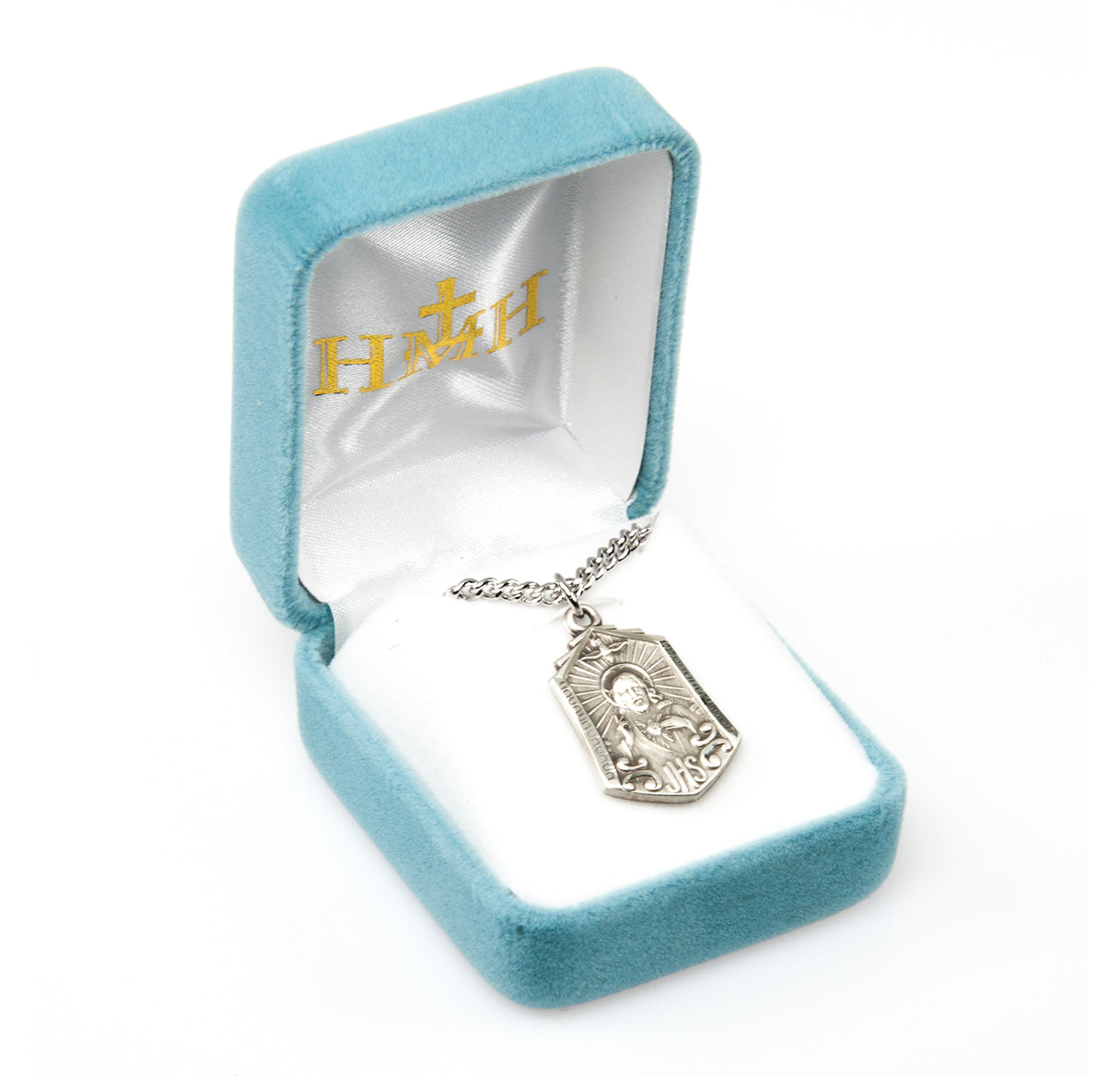 Sterling Silver Scapular Sacred Heart of Jesus Double Sided Medal Pendant with Chain | .925 Silver