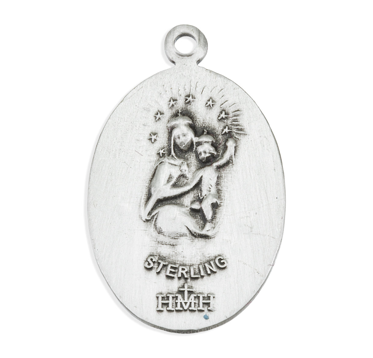 Sterling Silver Scapular Sacred Heart of Jesus Double Sided Medal Pendant with Chain | .925 Silver