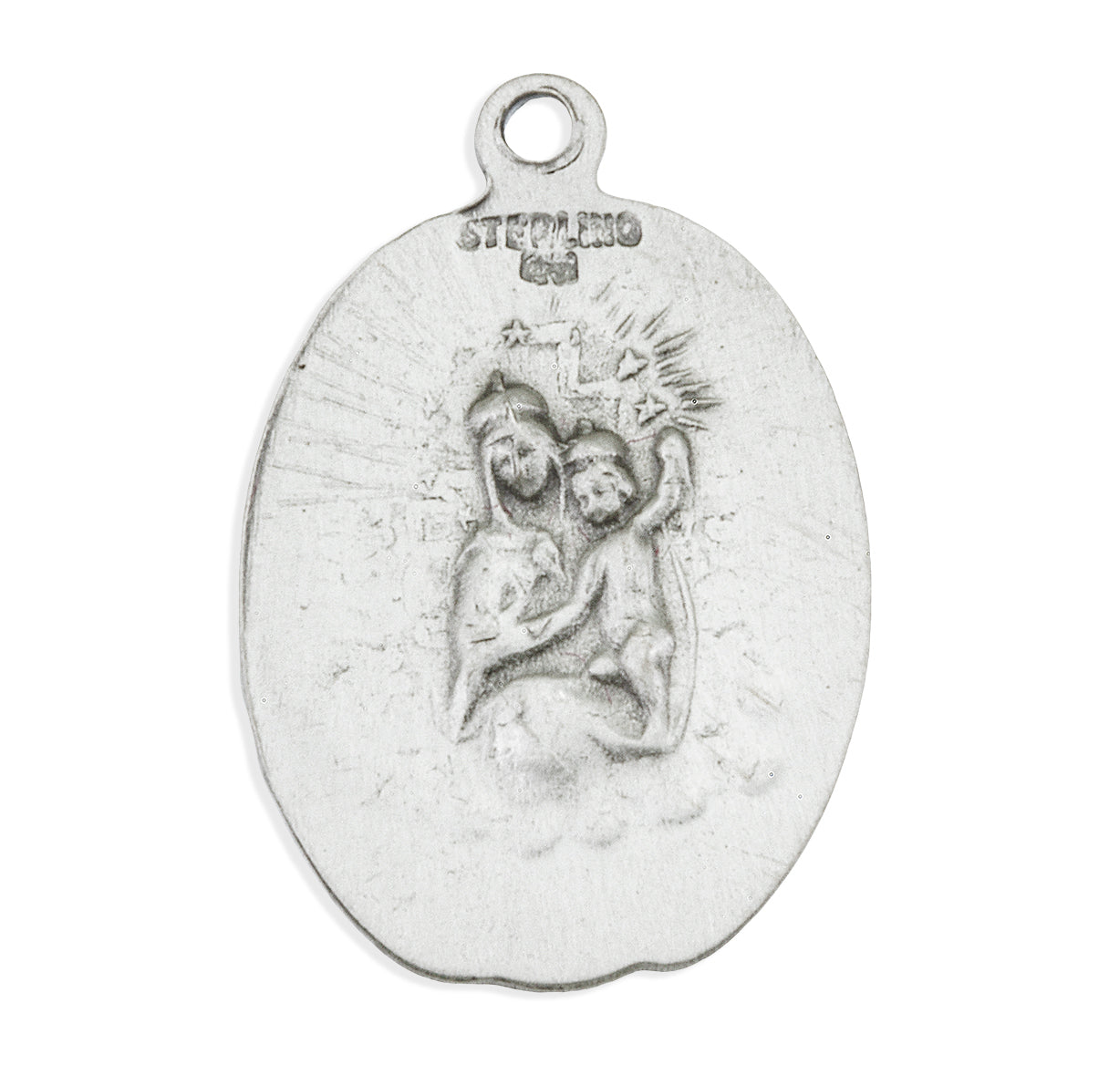 Sterling Silver Scapular Sacred Heart of Jesus Double Sided Medal Pendant with Chain | .925 Silver