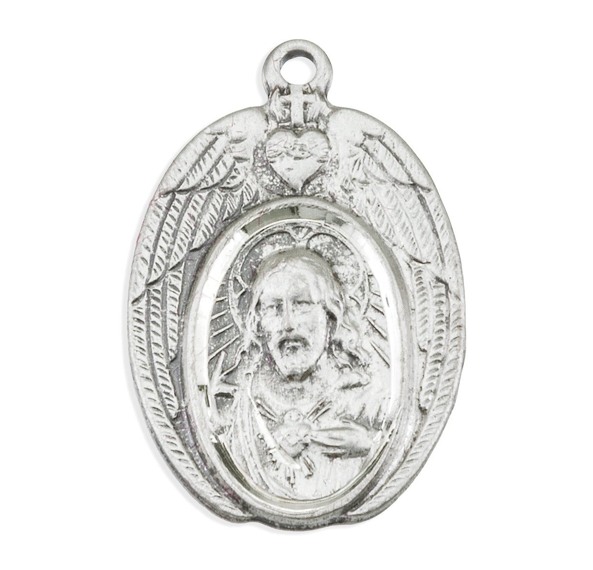 Sterling Silver Scapular Sacred Heart of Jesus Double Sided Medal Pendant with Chain | .925 Silver