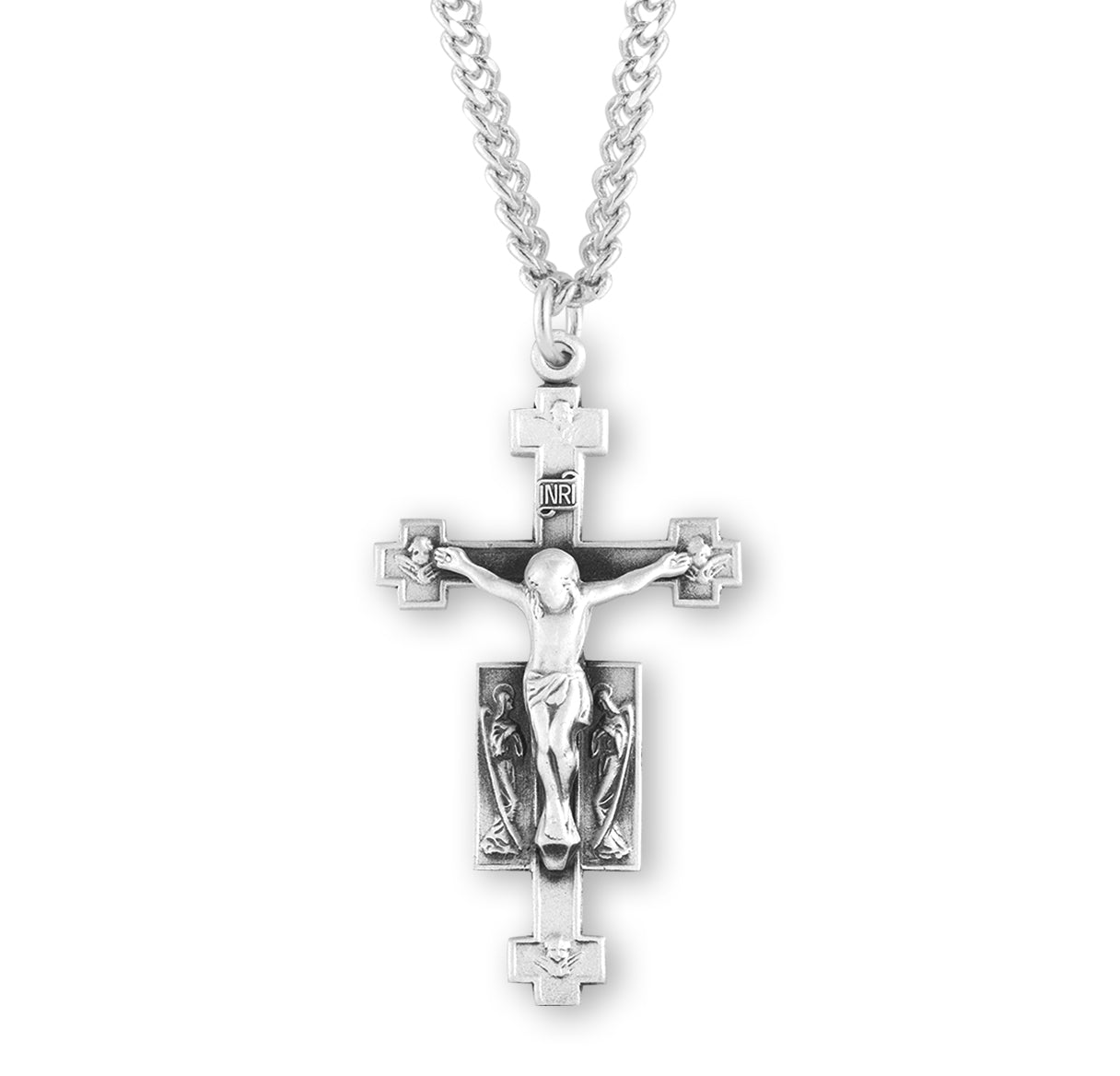 Sterling Silver Angels Crucifix with Cross Tips Necklace | .925 Silver