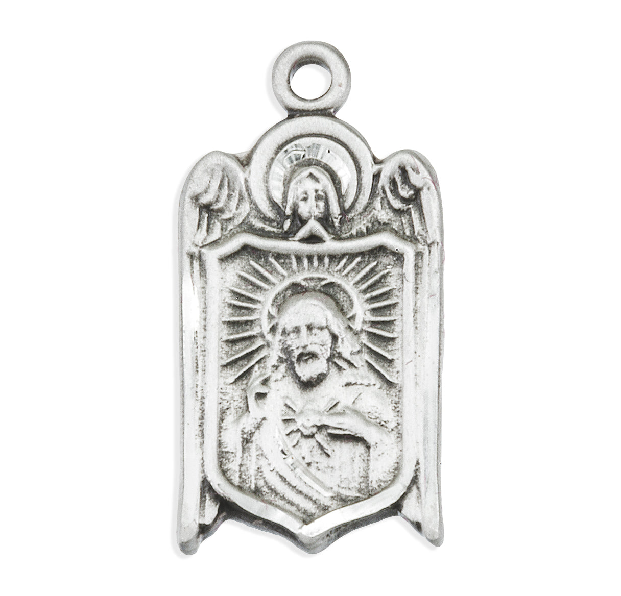 Sterling Scapular Heart of Jesus Medal Pendant with Chain | .925 Silver