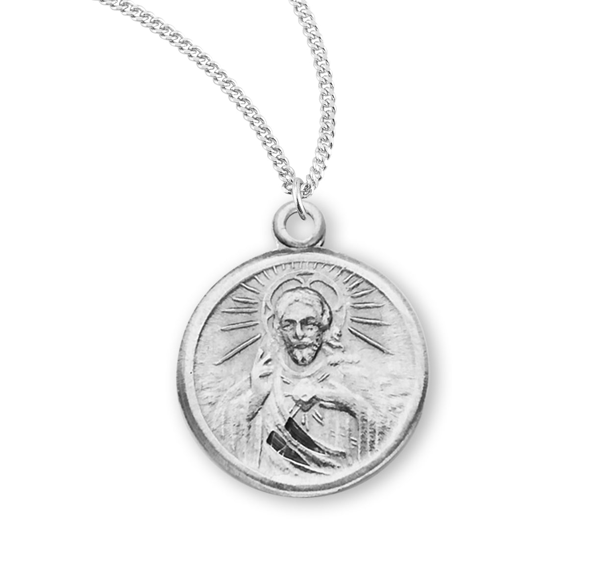Sterling Silver Scapular Sacred Heart of Jesus Double Sided Medal Pendant with Chain | .925 Silver