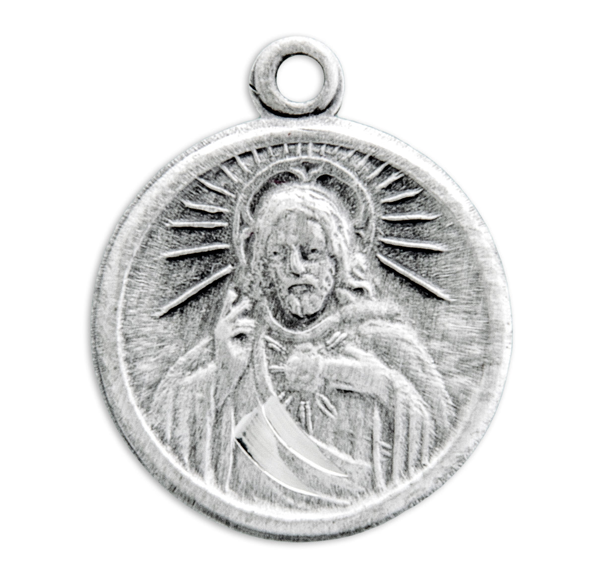 Sterling Silver Scapular Sacred Heart of Jesus Double Sided Medal Pendant with Chain | .925 Silver