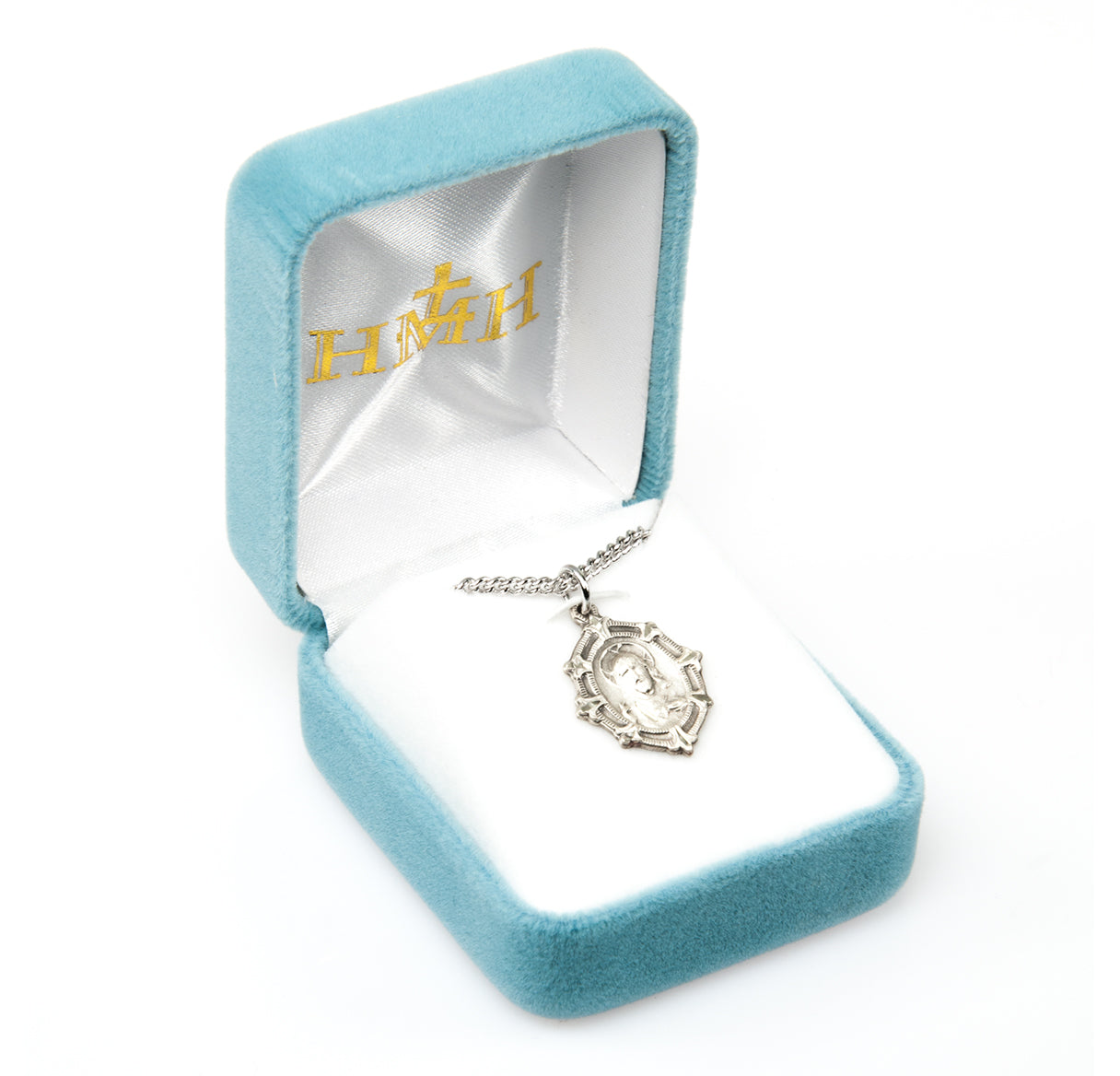 Sterling Silver Scapular Sacred Heart of Jesus Double Sided Medal Pendant with Chain | .925 Silver