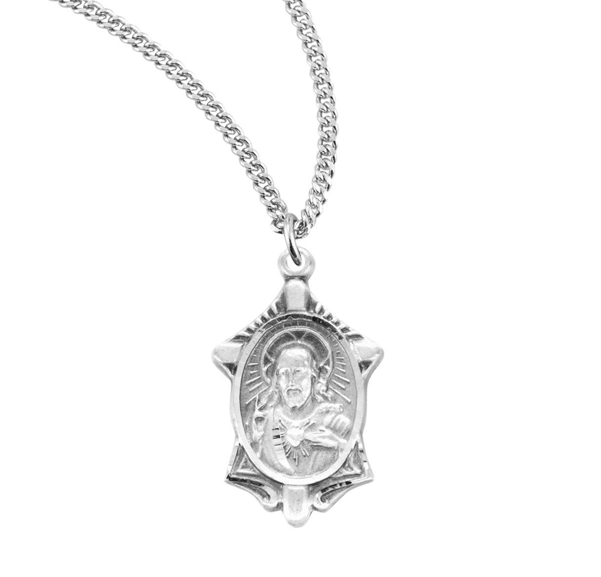 Sacred Heart of Jesus Sterling Silver Scapular Medal Pendant with Chain | .925 Silver