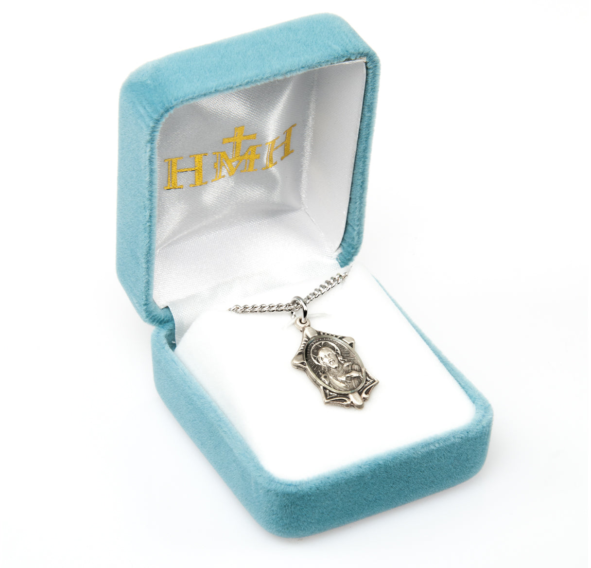 Sacred Heart of Jesus Sterling Silver Scapular Medal Pendant with Chain | .925 Silver