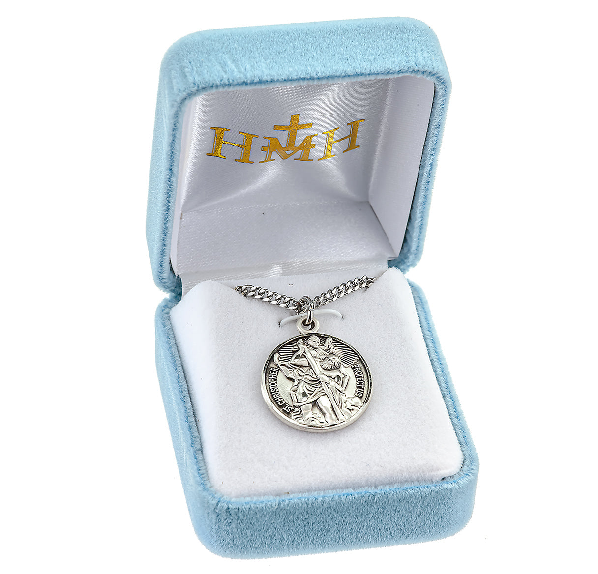 Saint Christopher Protect Us Round Sterling Silver Medal Pendant with Chain | .925 Silver