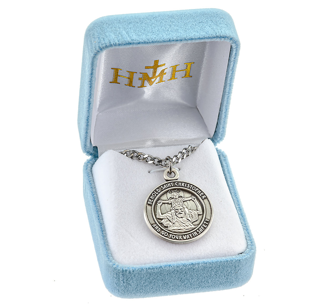 Saint Christopher Protect Us Round Sterling Silver Medal Pendant with Chain | .925 Silver