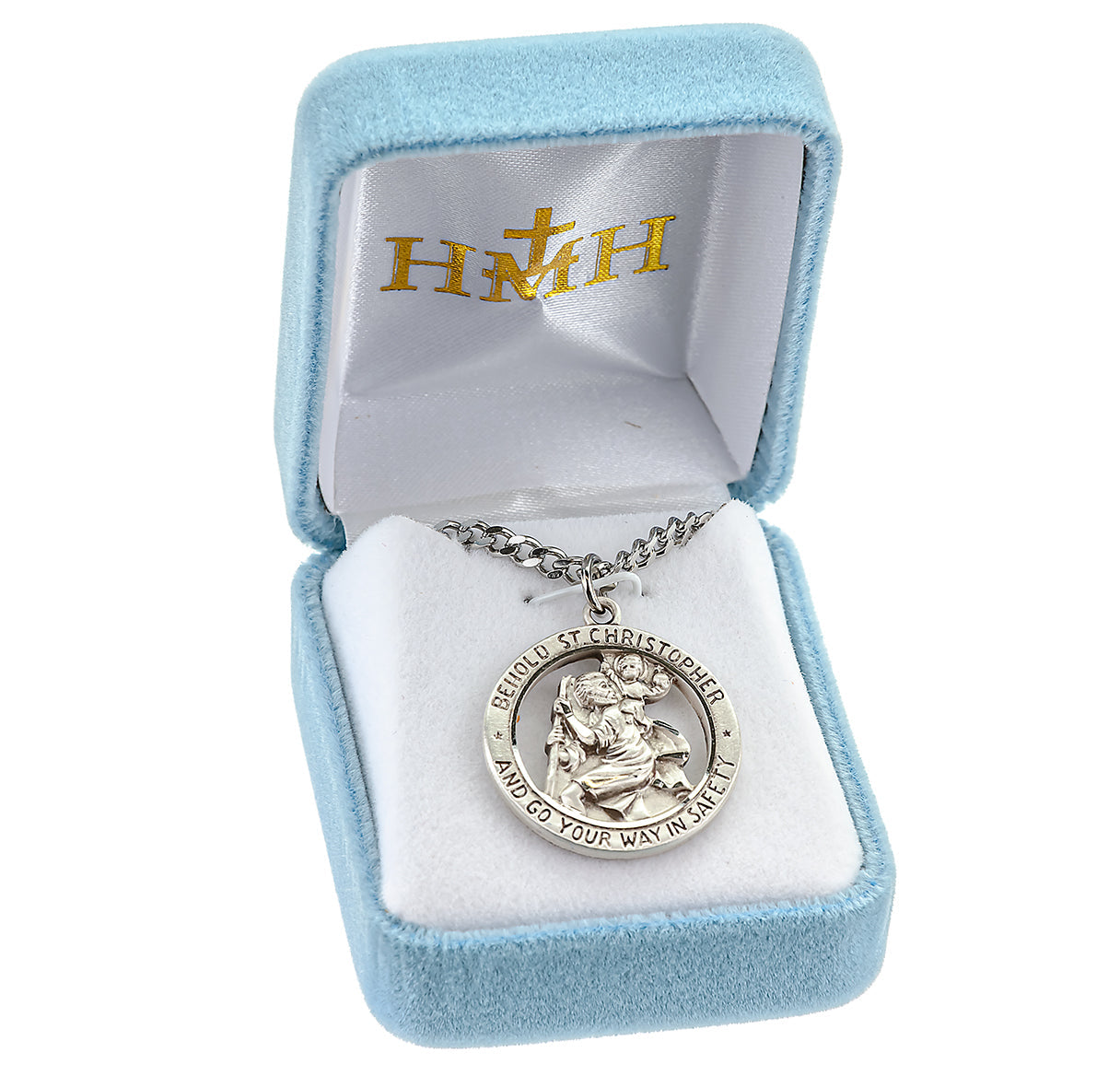 Saint Christopher Protect Us Round Sterling Silver Medal Pendant with Chain | .925 Silver