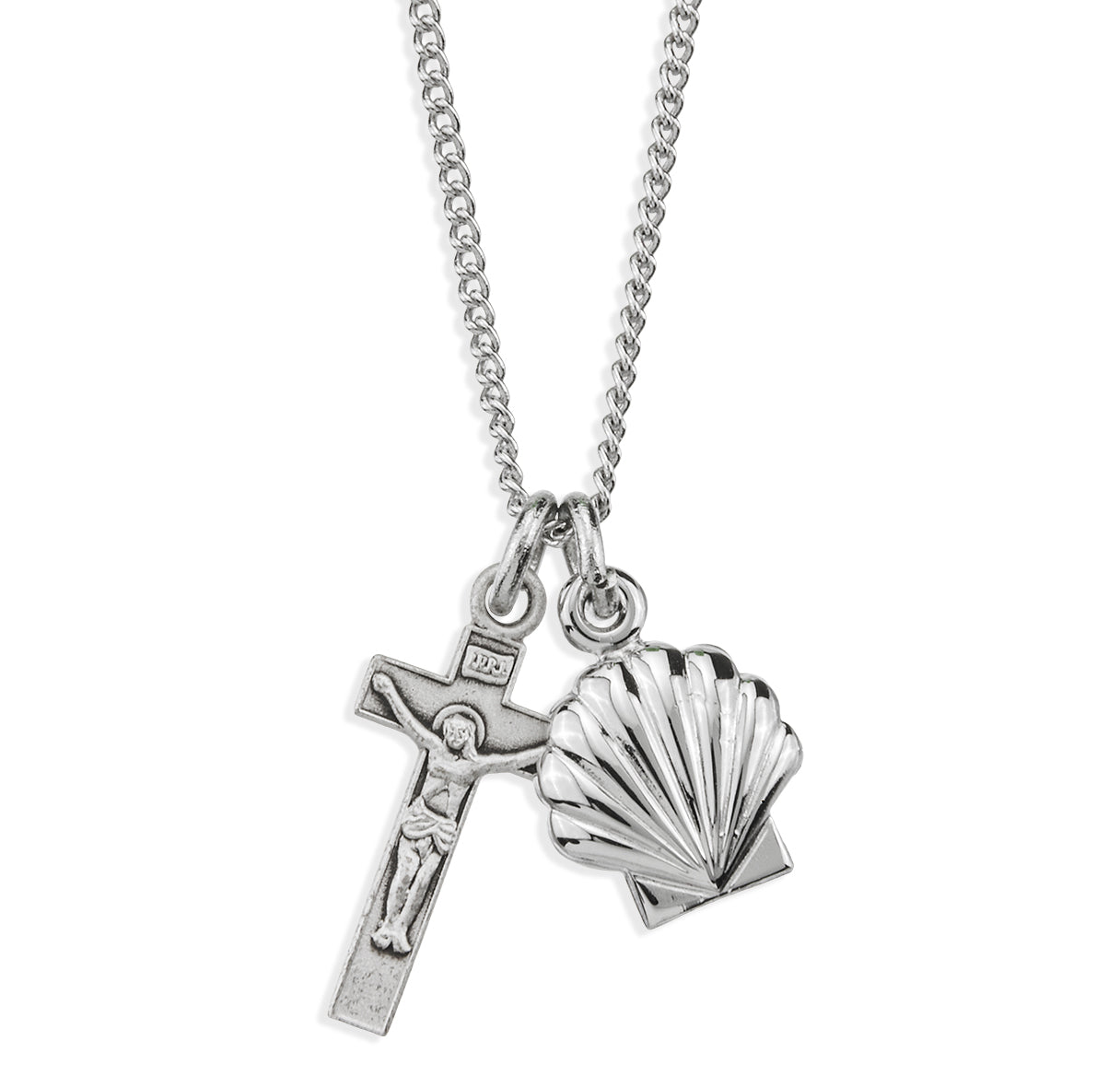 Sterling Silver Baptismal Medal and Small Crucifix Necklace | .925 Silver