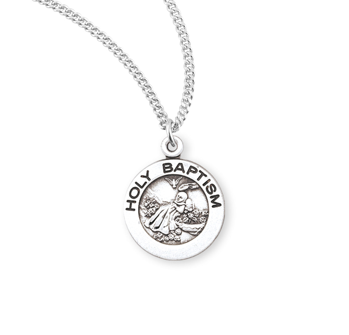 Sterling Silver St. Christopher Winged Military Medal with Epoxy Stars and Stripes Necklace | .925 Silver