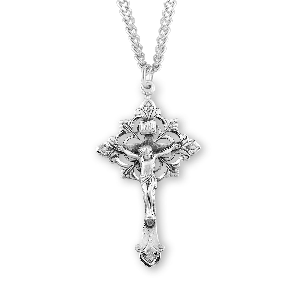 Sterling Silver Floral Filigree Crucifix Necklace | .925 Silver