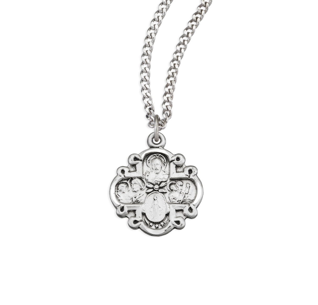 Sterling Silver 4-Way Cross Medal Pendant with Chain | .925 Silver