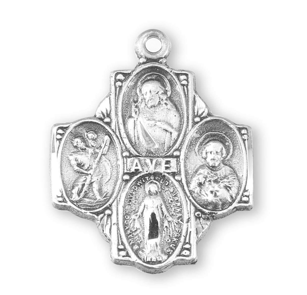 Sterling Silver 4-Way Cross Medal Pendant with Chain | .925 Silver