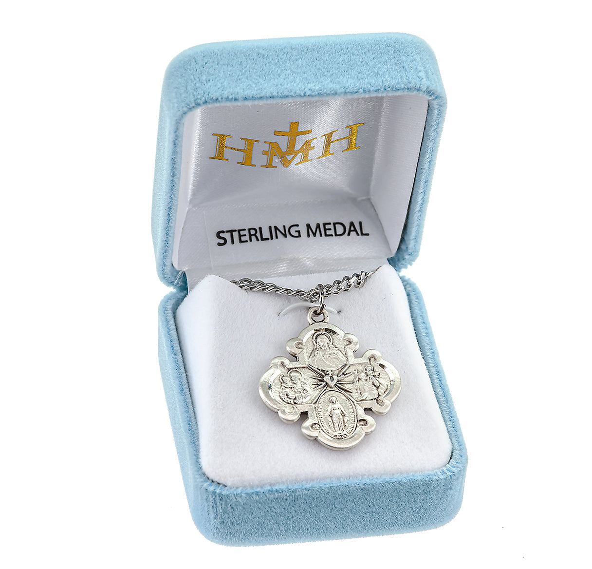 Sterling Silver 4-Way Cross Medal Pendant with Chain | .925 Silver