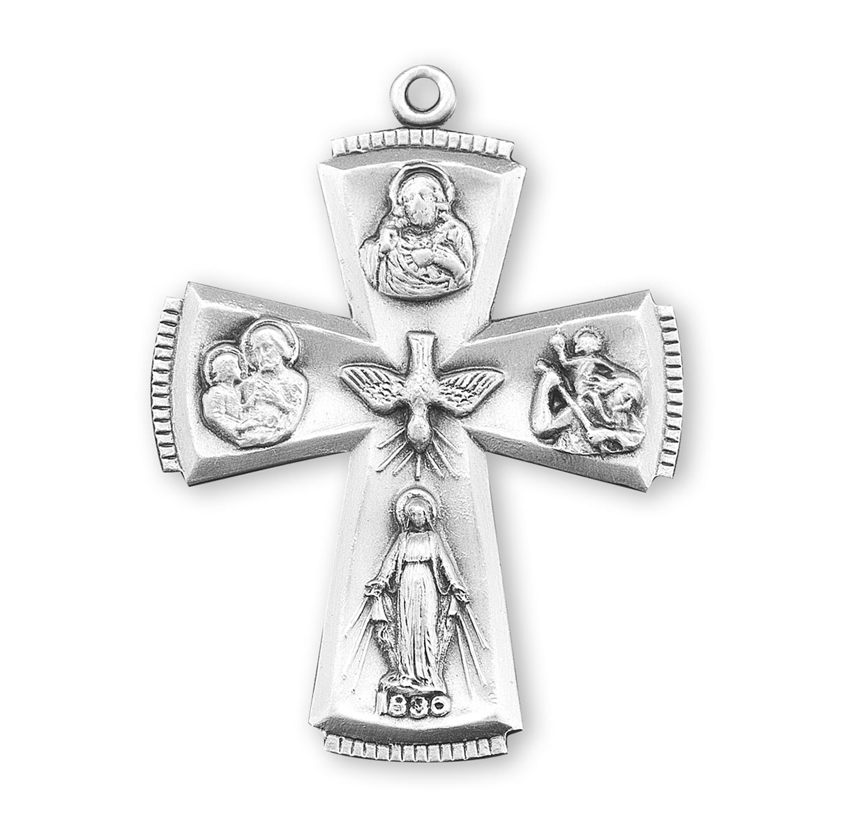 Sterling Silver 4-Way Cross Medal Pendant with Chain | .925 Silver
