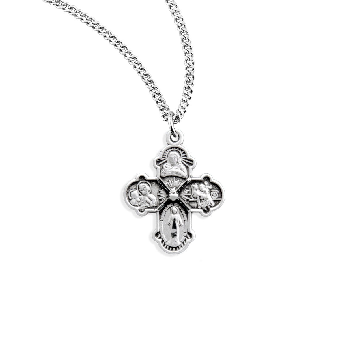 Sterling Silver Four-Way Medal Pendant with Chain | .925 Silver