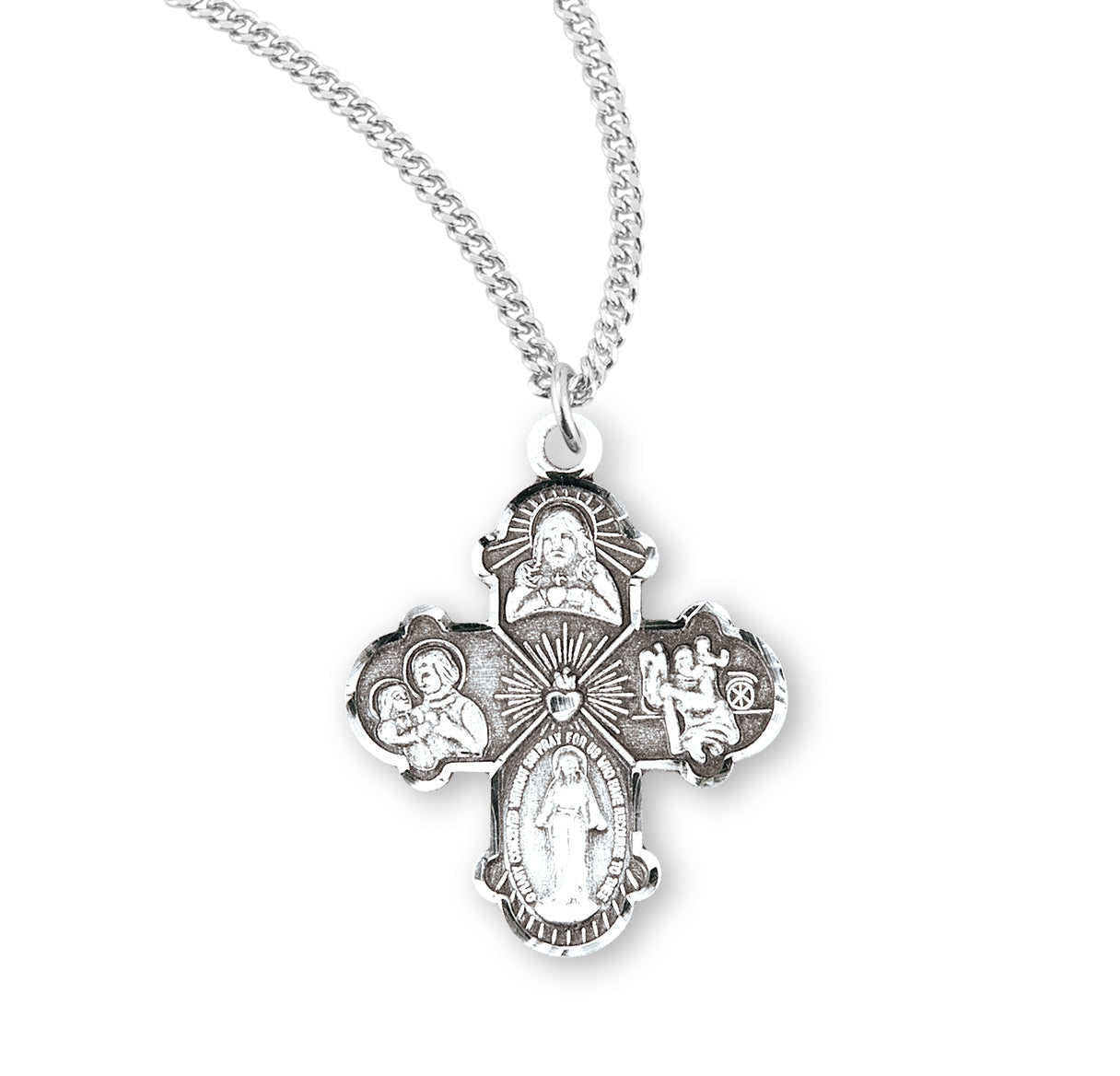 Sterling Silver 4-Way Cross Medal Pendant with Chain | .925 Silver