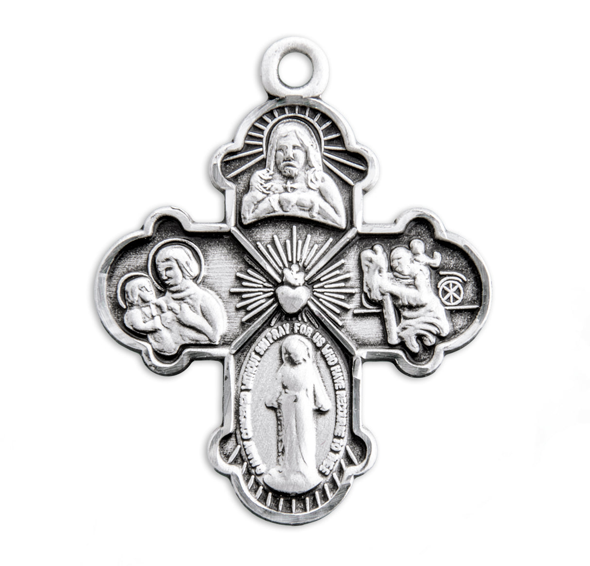 Sterling Silver 4-Way Cross Medal Pendant with Chain | .925 Silver