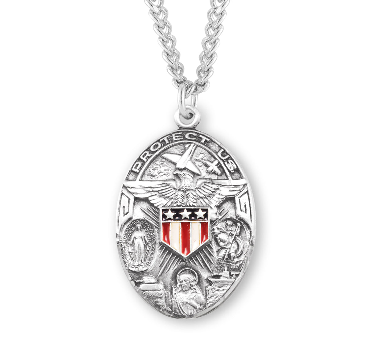 Sterling Silver Oval Military Medal Pendant with Chain | .925 Silver