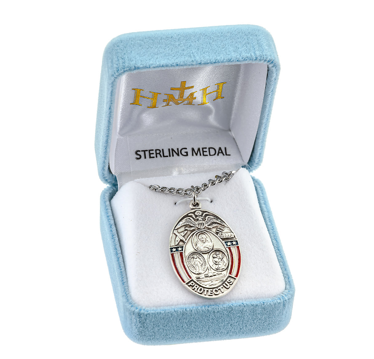 Sterling Silver Oval Military Medal Pendant with Chain | .925 Silver