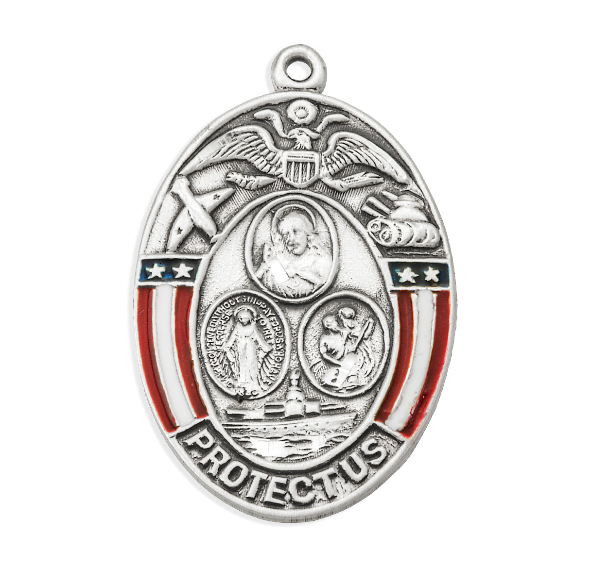 Sterling Silver Oval Military Medal Pendant with Chain | .925 Silver