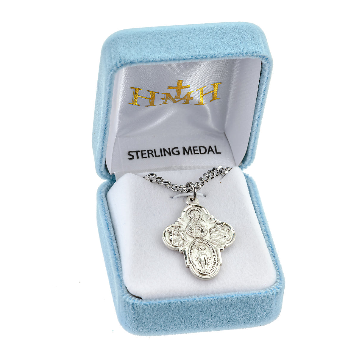 Sterling Silver 4-Way Cross Medal Pendant with Chain | .925 Silver