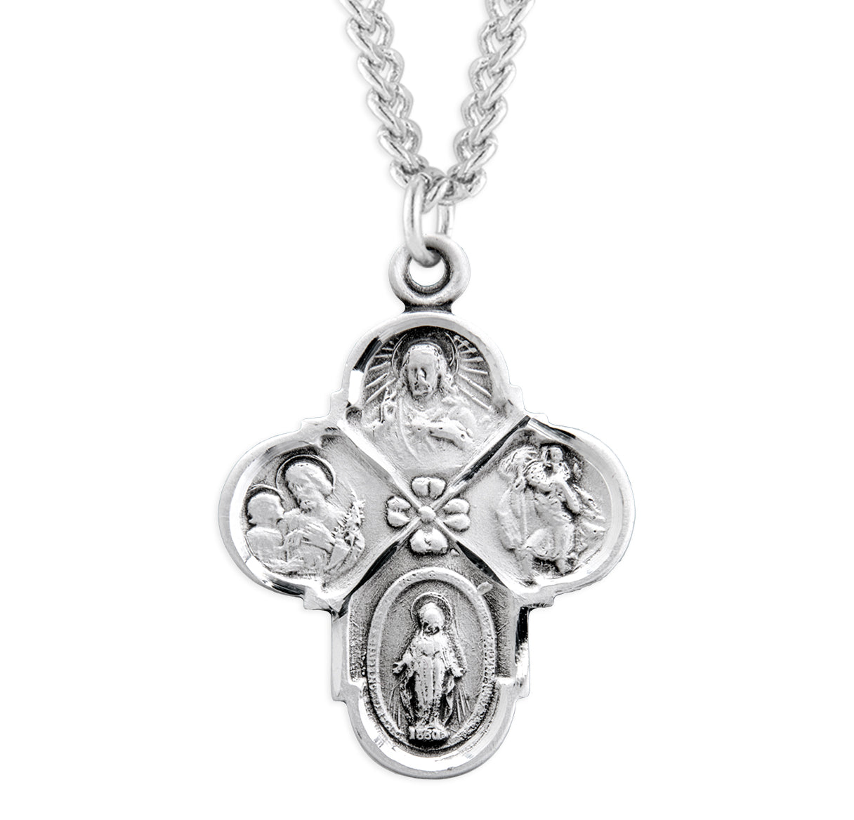 Sterling Silver 4-Way Cross Medal Pendant with Chain | .925 Silver