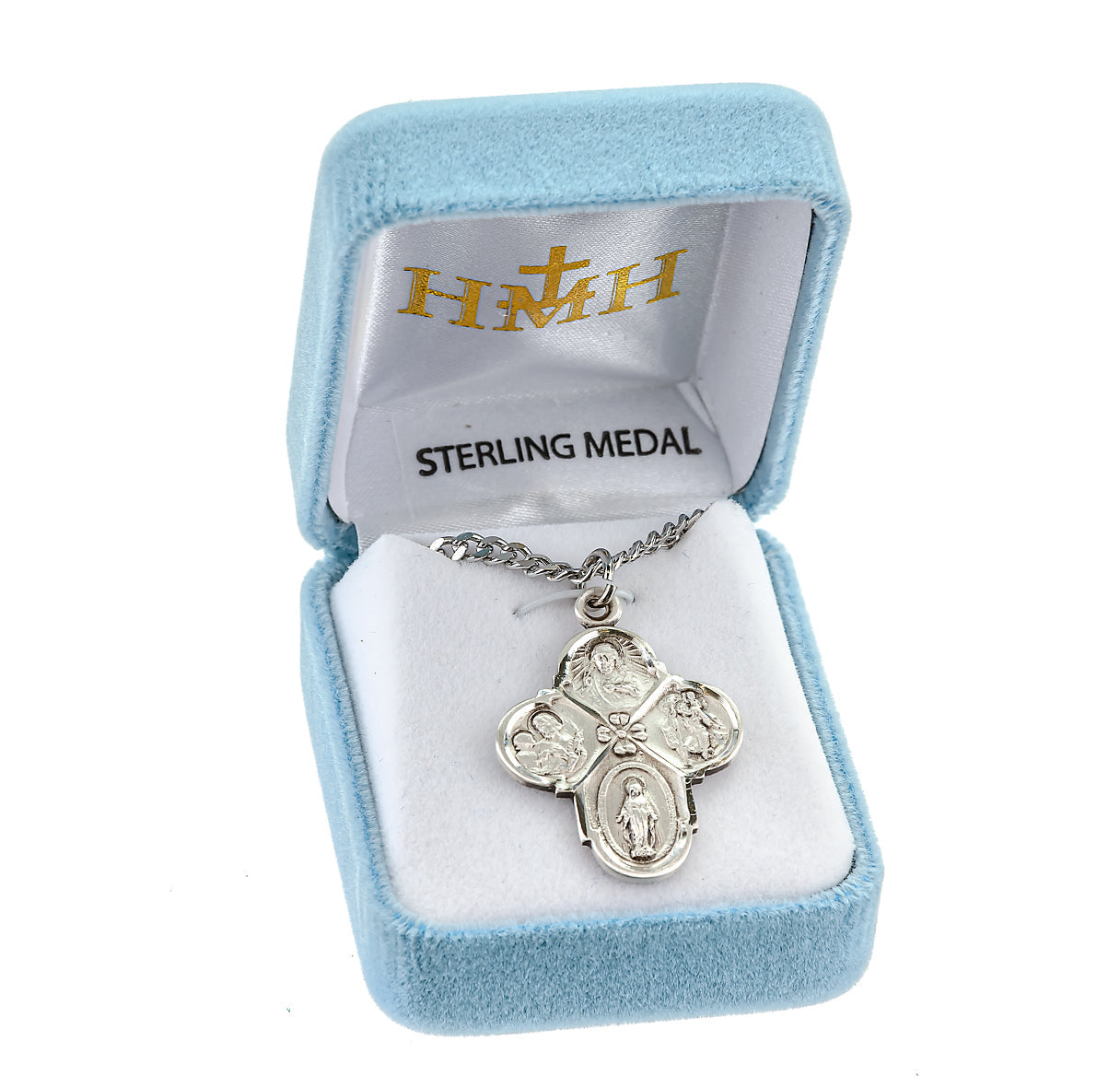 Sterling Silver 4-Way Cross Medal Pendant with Chain | .925 Silver