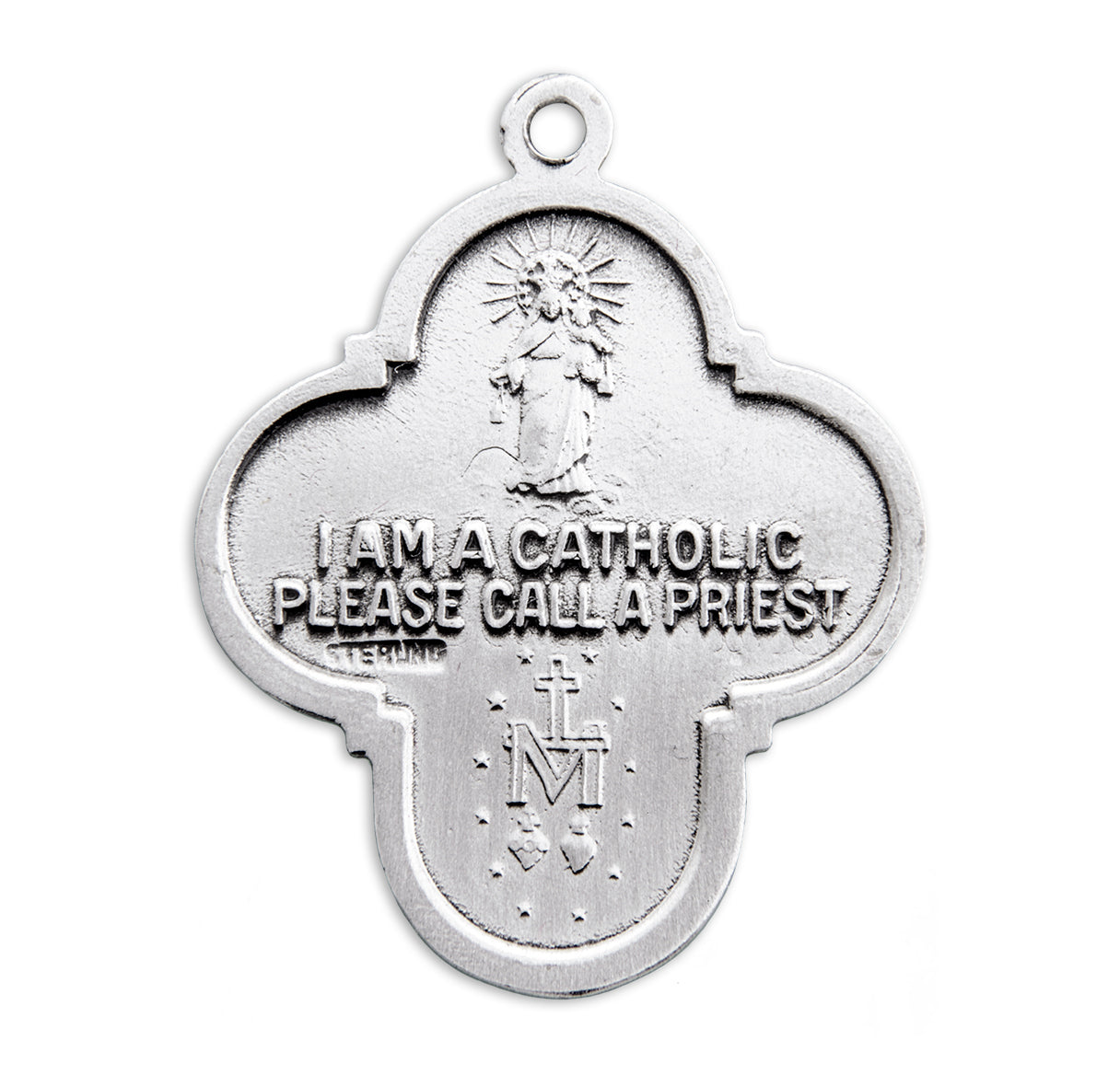 Land-Sea-Air Enameled Sterling Silver 4-Way Cross Medal Pendant with Chain | .925 Silver