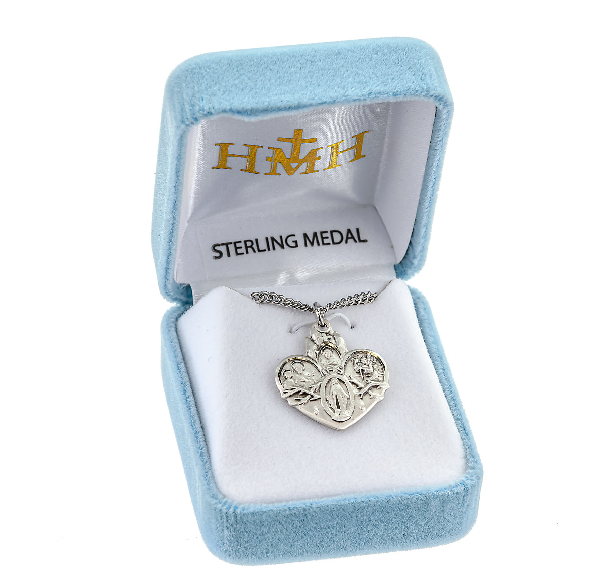 Sterling Silver Heart Shape 4-Way Cross Medal Pendant with Chain | .925 Silver