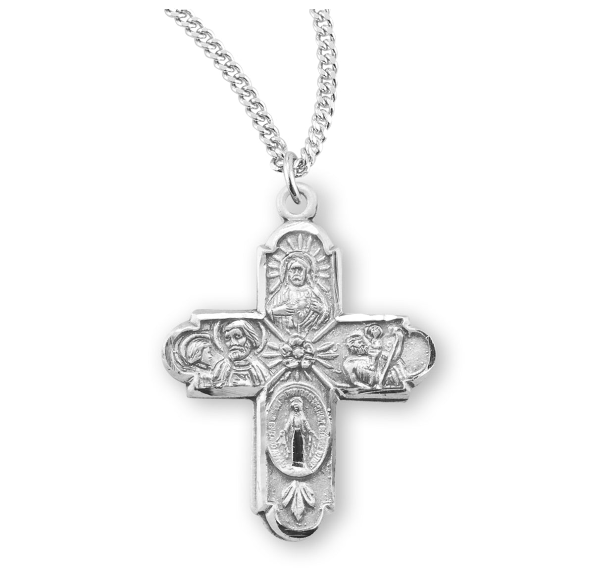 Sterling Silver 4-Way Cross Medal Pendant with Chain | .925 Silver