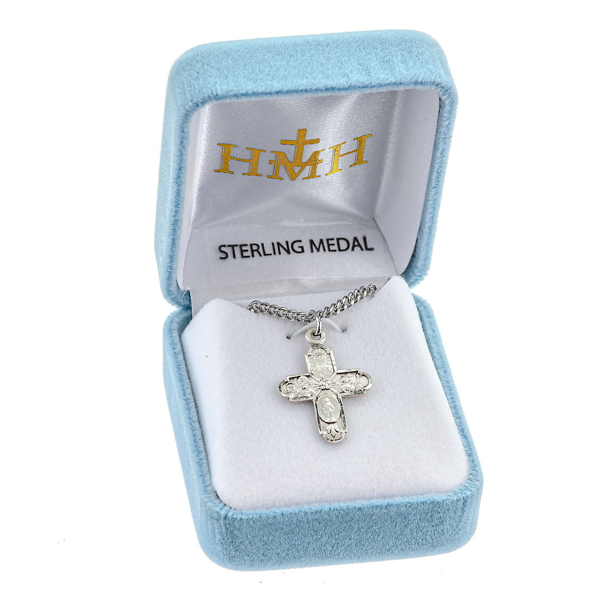Sterling Silver 4-Way Cross Medal Pendant with Chain | .925 Silver