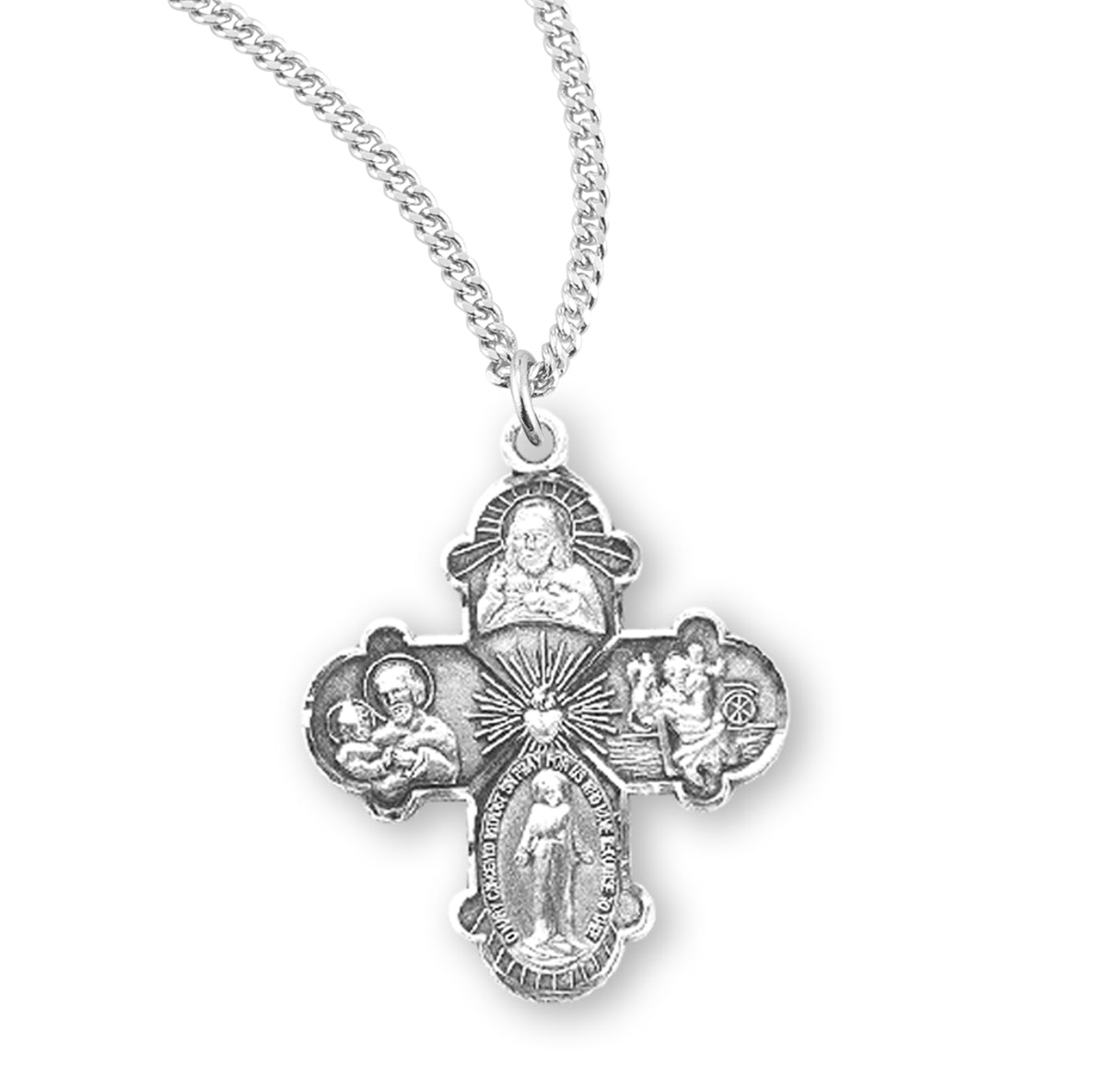 Sterling Silver 4-Way Cross Medal Pendant with Chain | .925 Silver