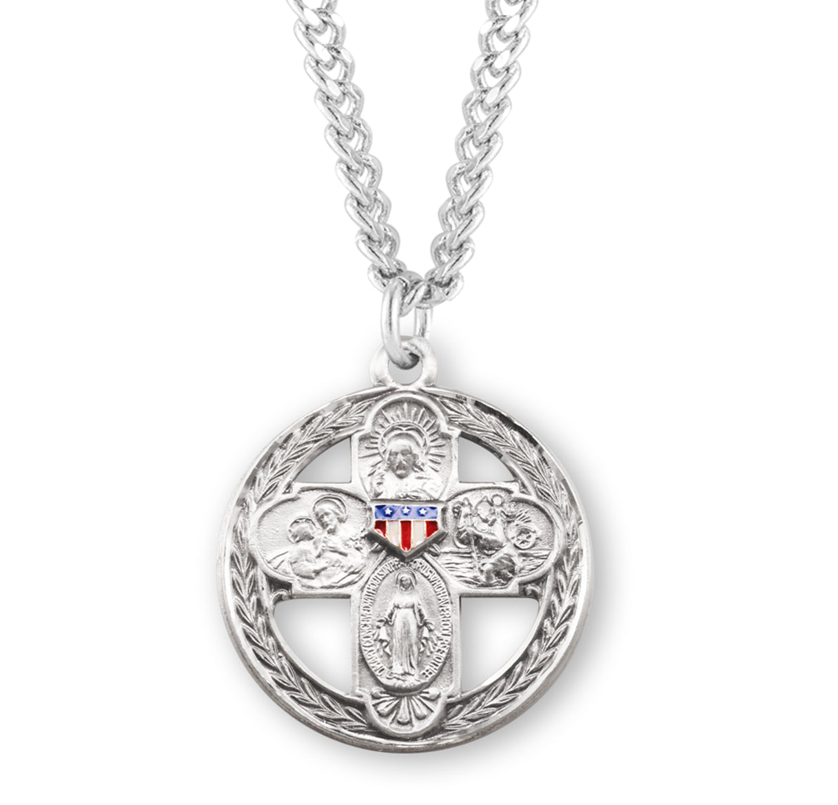 Sterling Silver Enameled Military 4-Way Cross Necklace | .925 Silver