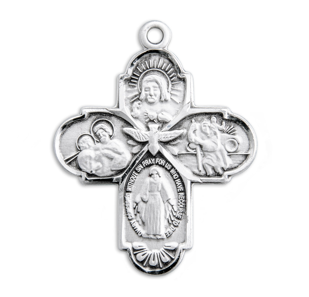 Sterling Silver 4-Way Cross Medal Pendant with Chain | .925 Silver