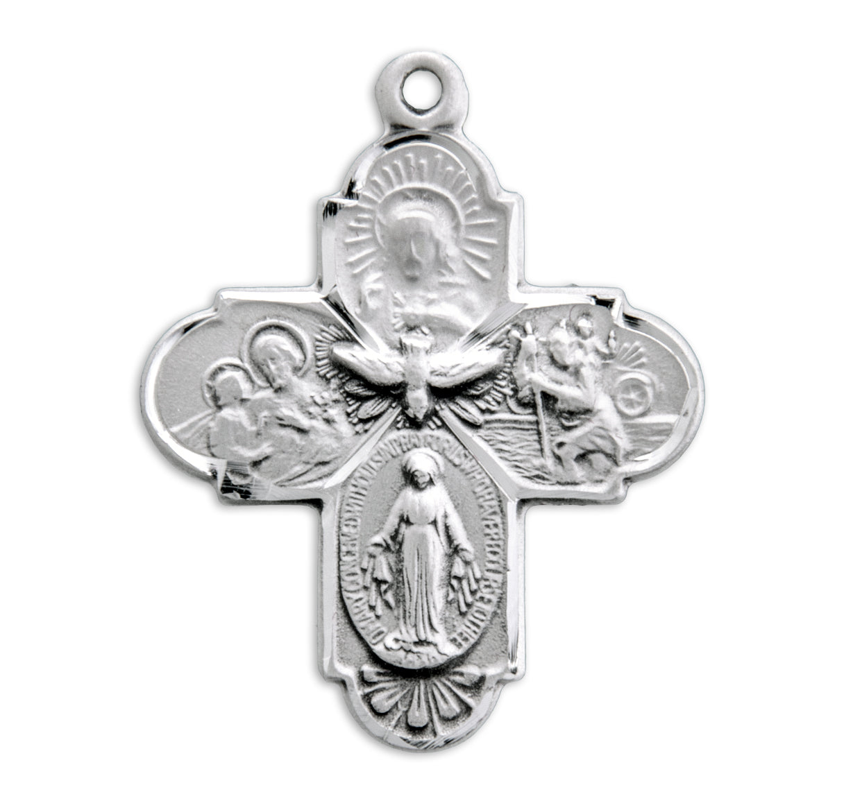 Sterling Silver 4-Way Cross Medal Pendant with Chain | .925 Silver